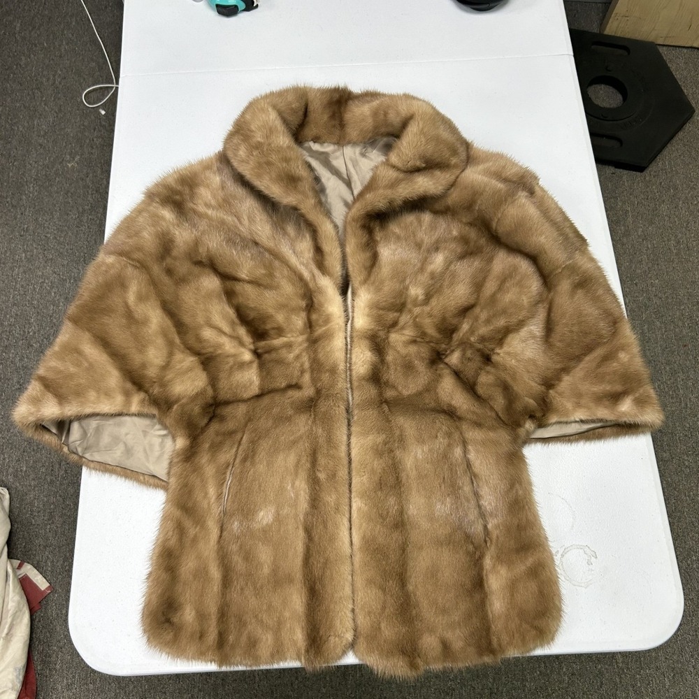 Vintage Mink Fur Stole Capelet Womens OS Brown Shawl Collar Wrap Bolero Jacket